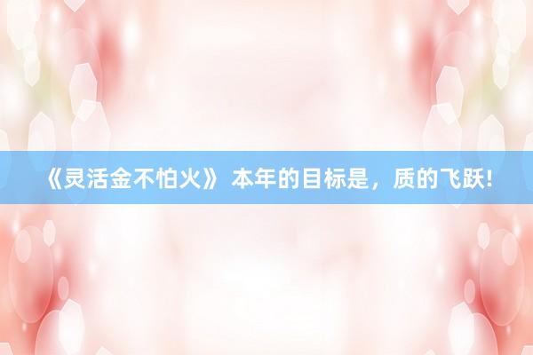 《灵活金不怕火》 本年的目标是，质的飞跃!