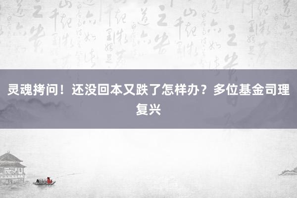 灵魂拷问！还没回本又跌了怎样办？多位基金司理复兴