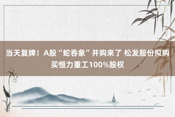 当天复牌！A股“蛇吞象”并购来了 松发股份拟购买恒力重工100%股权